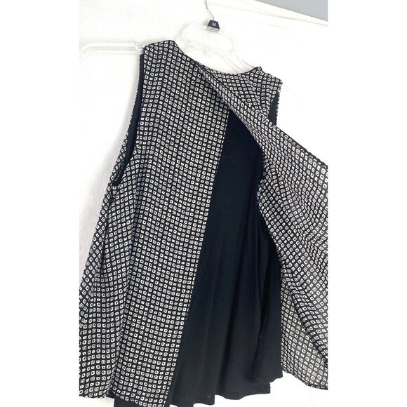 Ann Taylor LOFT Womens Blouse Black White V Neck Flowy Shift Split Back Lined PL - Picture 3 of 10